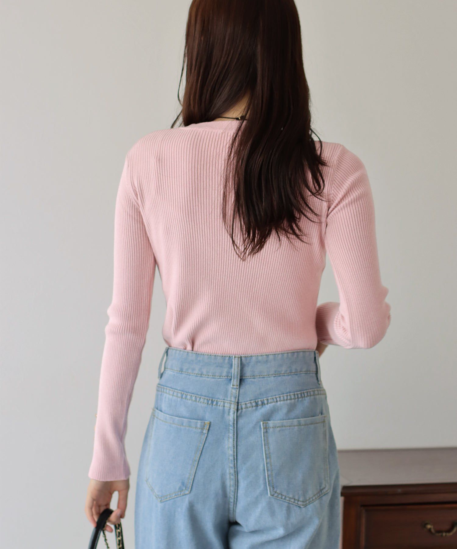 日本 BLUE EAST - 時尚金釦羅紋針織上衣-墨綠