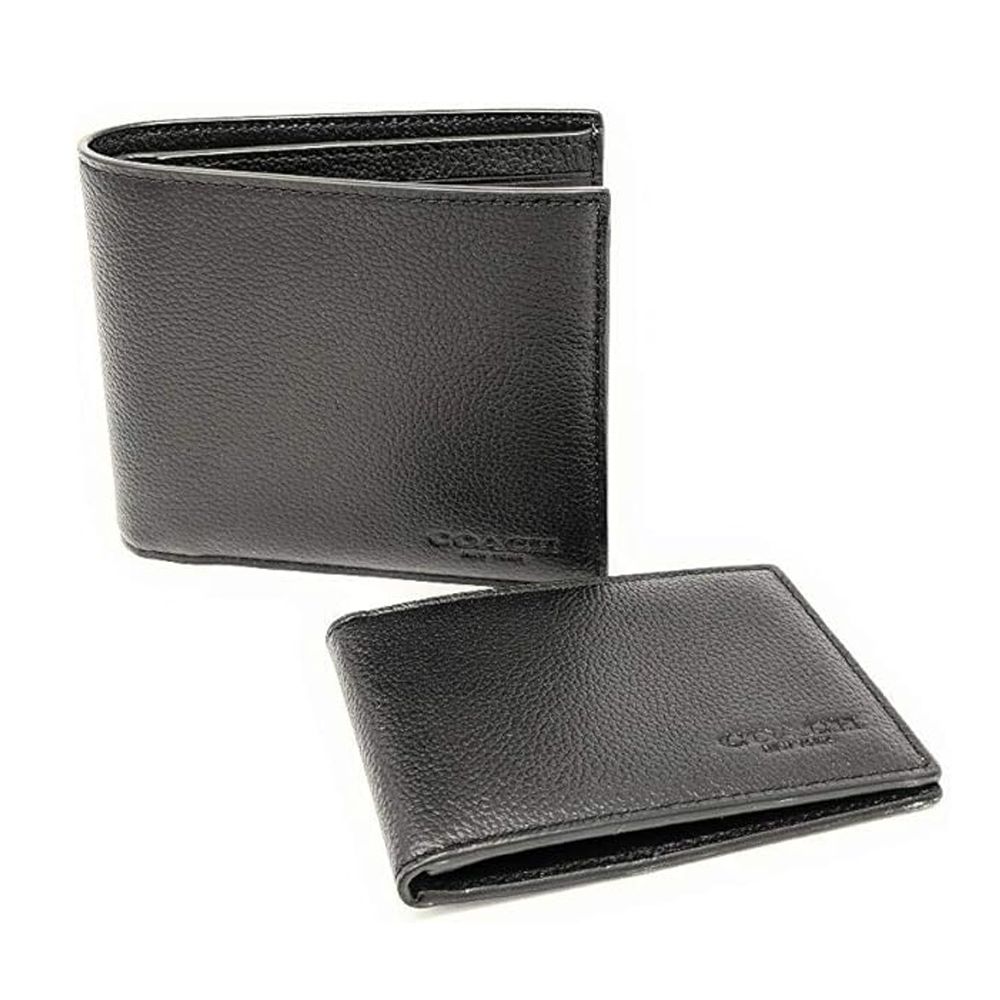 素色高級小牛皮子母短夾 (黑)