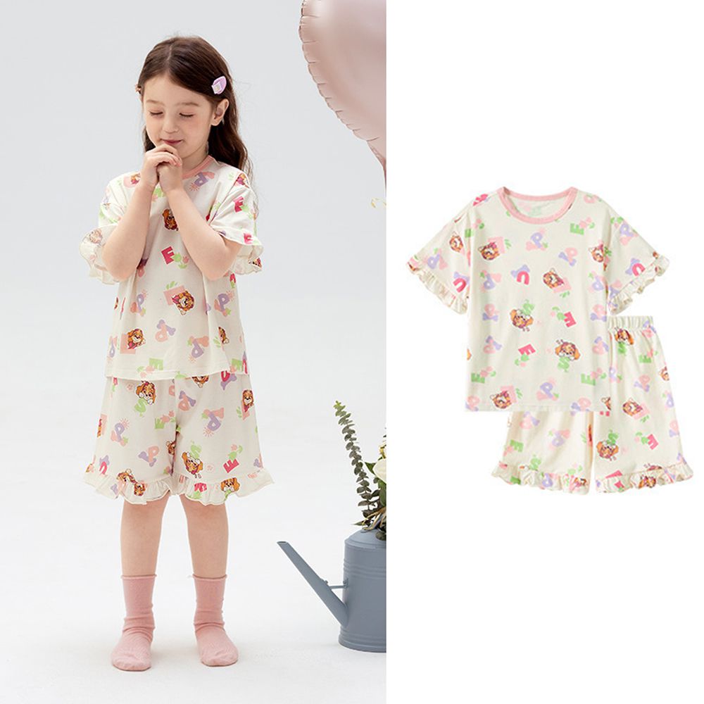 卡通汪汪隊萊賽爾短袖家居服套裝-甜美荷葉邊-米色