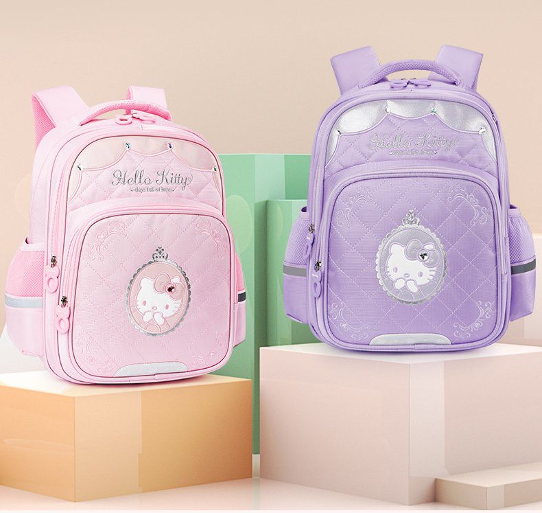 輕便刺繡印花書包-卡通人物Kitty-紫色 (建議身高110-135cm)