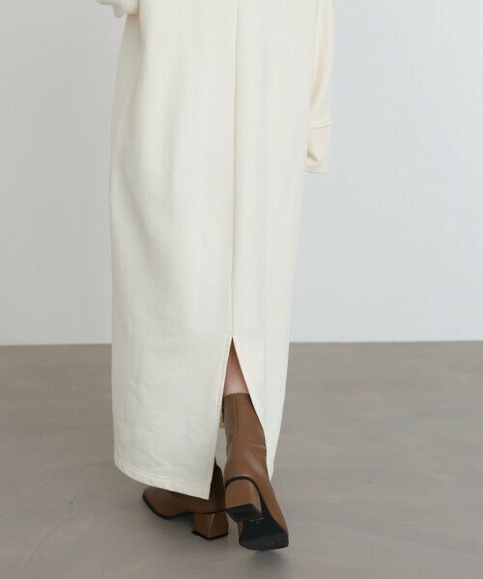 日本 Bab - 滾邊個性大翻領休閒長袖洋裝-深灰