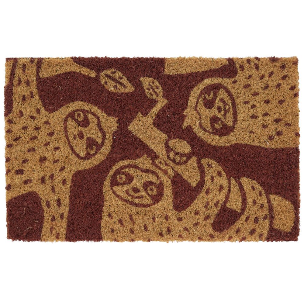 日本 TOMO - (室外款)長方形刮泥沙地墊/腳踏墊(小型)-滿板樹懶-紫咖 (約25x40cm)