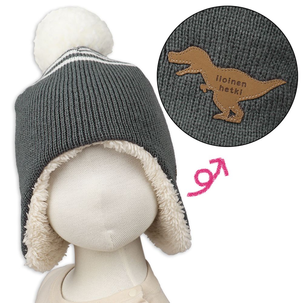 冬帽 內裡刷毛-恐龍標籤-灰色