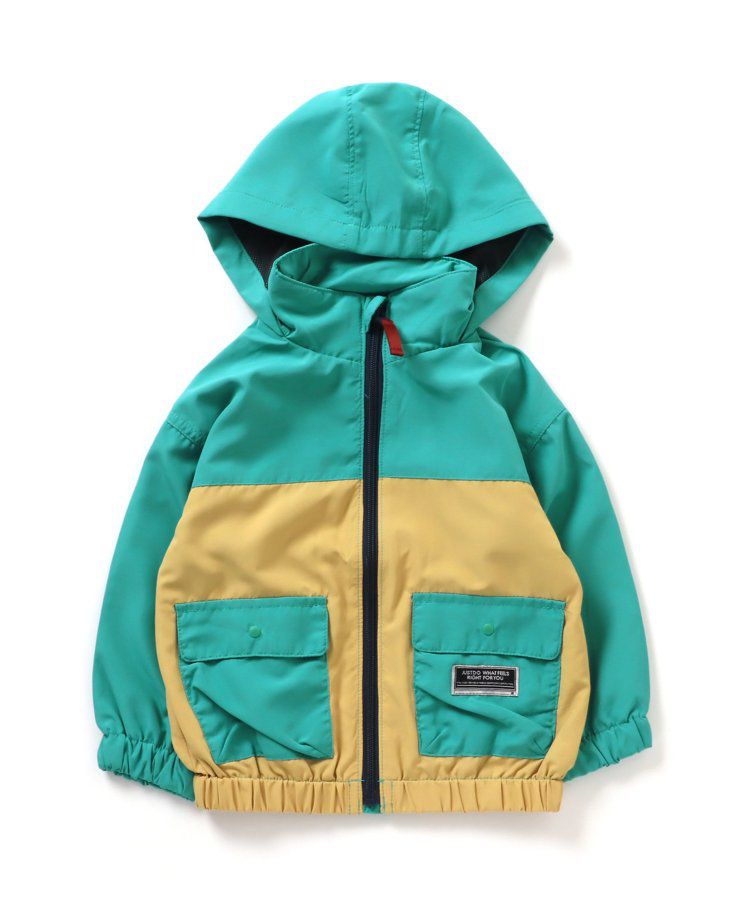 日本 BREEZE - 潑水加工 繽紛連帽防風外套-萊姆