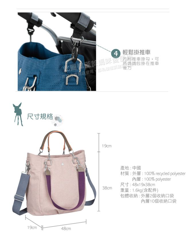 德國 Lassig - 都會時尚大托特媽媽包-甜莓果-含尿布墊+推車掛勾+隨身收納袋+背帶+斜背帶+手提帶+保溫保冷奶瓶袋