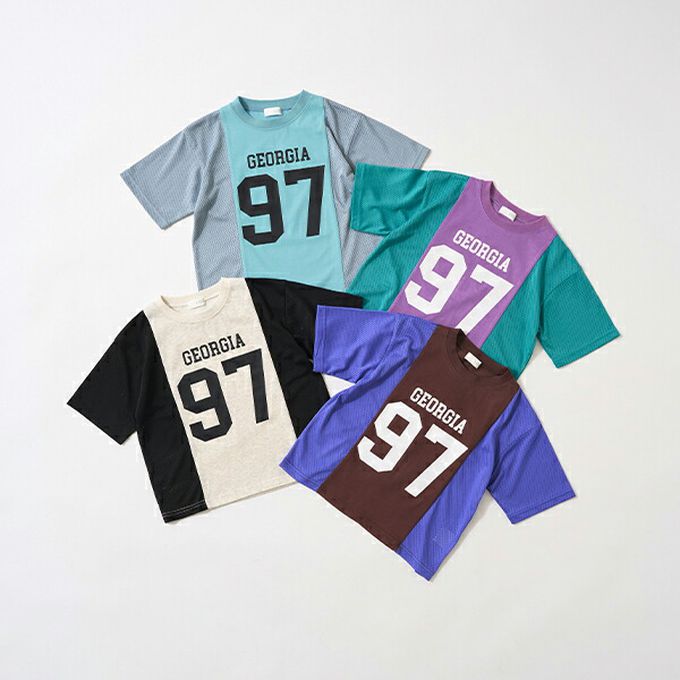 日本 b-ROOM - 透氣網眼數字印花T恤-深棕x藍紫