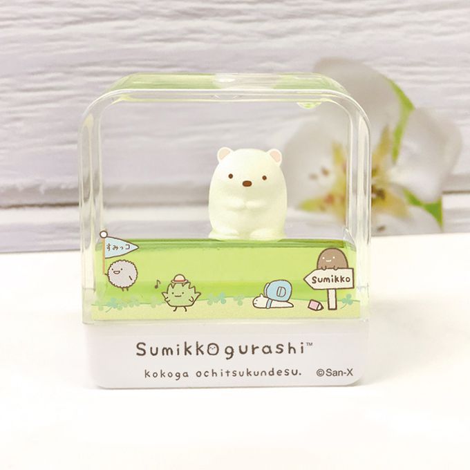 可愛卡通印章 - 水世界飄浮方形印章-小白熊-紫墨水 (3.5x1.2cm)