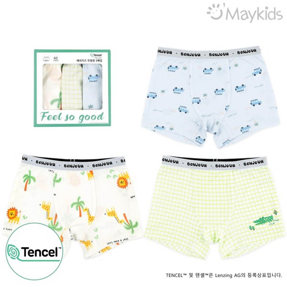 (3入組)男寶天絲莫代爾透氣四角褲-非洲動物X車車