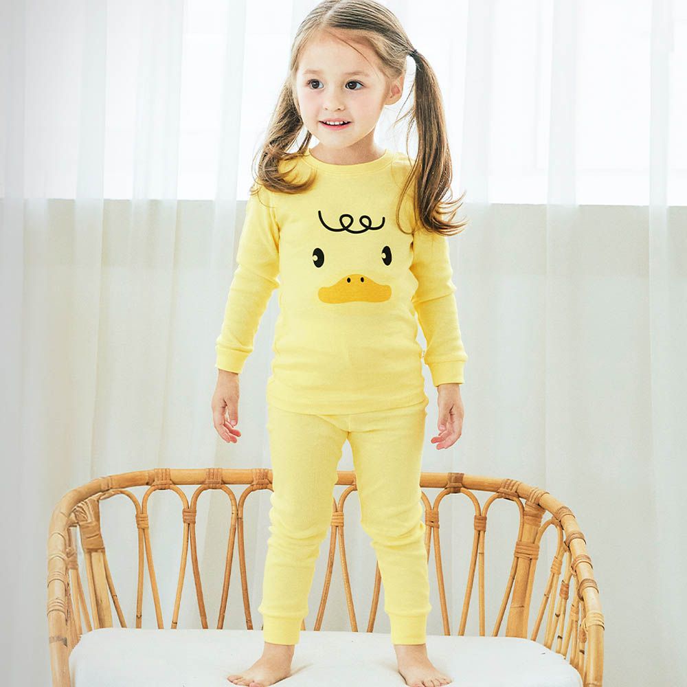 細緻柔棉彈性長袖家居服-萌萌鴨子-黃