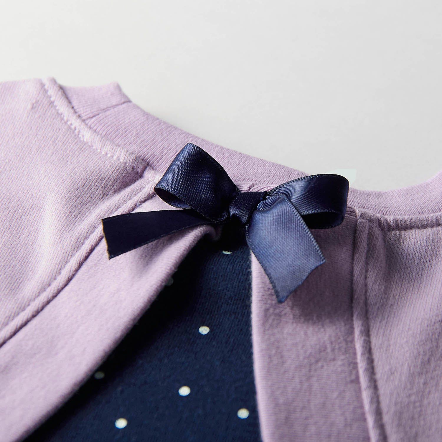 日本千趣會 - 背後蝴蝶結假二件拼接長袖洋裝-棕x灰格紋