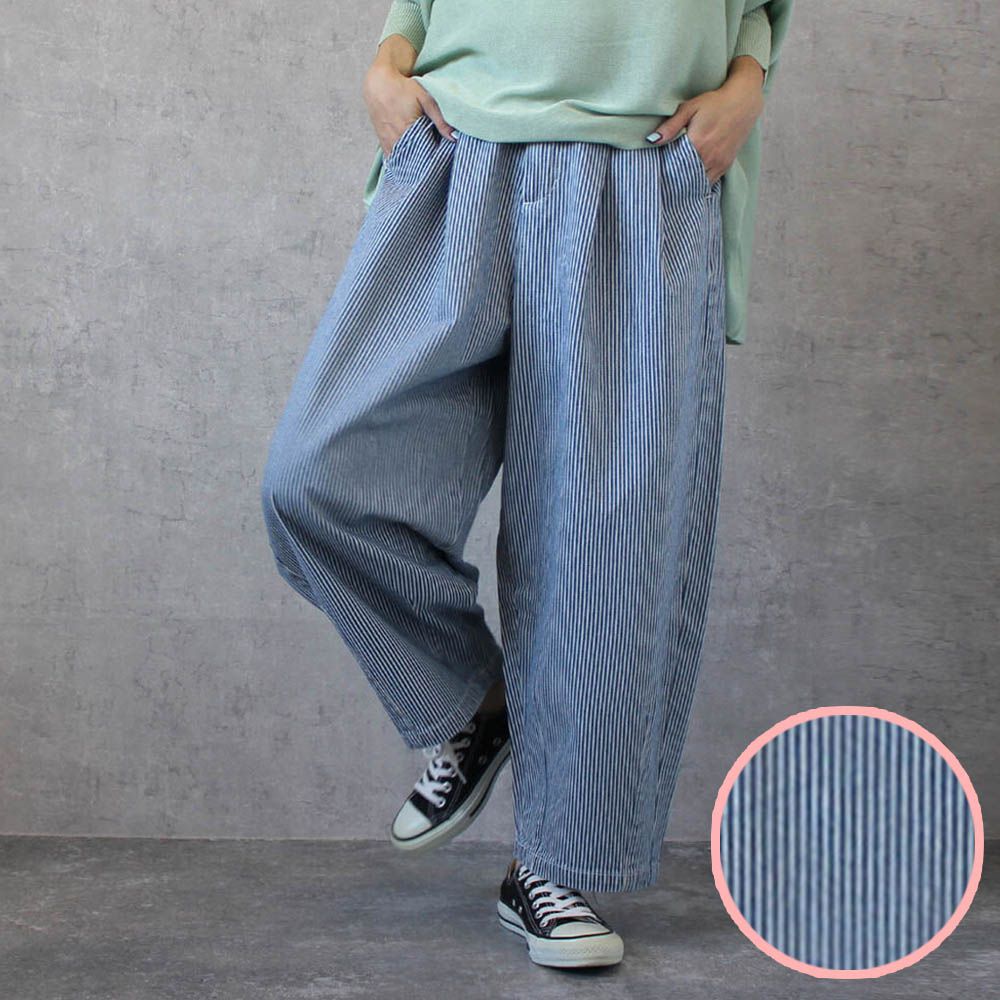 [熱銷款] 超藏肉休閒錐形美腿褲-丹寧-條紋藍