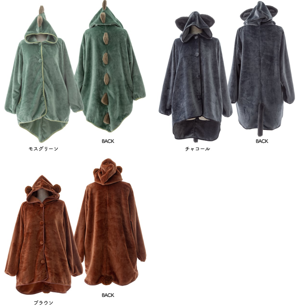 日本 BISQUE - 動物造型連帽超柔軟保暖外套(大人)-貓咪-深藍灰 (free size)