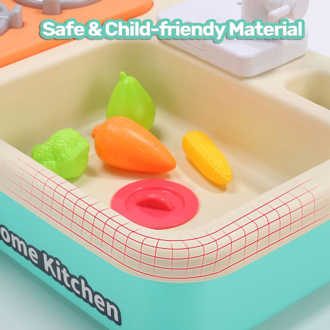 CuteStone - 兒童仿真冒煙煮飯與洗碗機切切樂套裝玩具30件組