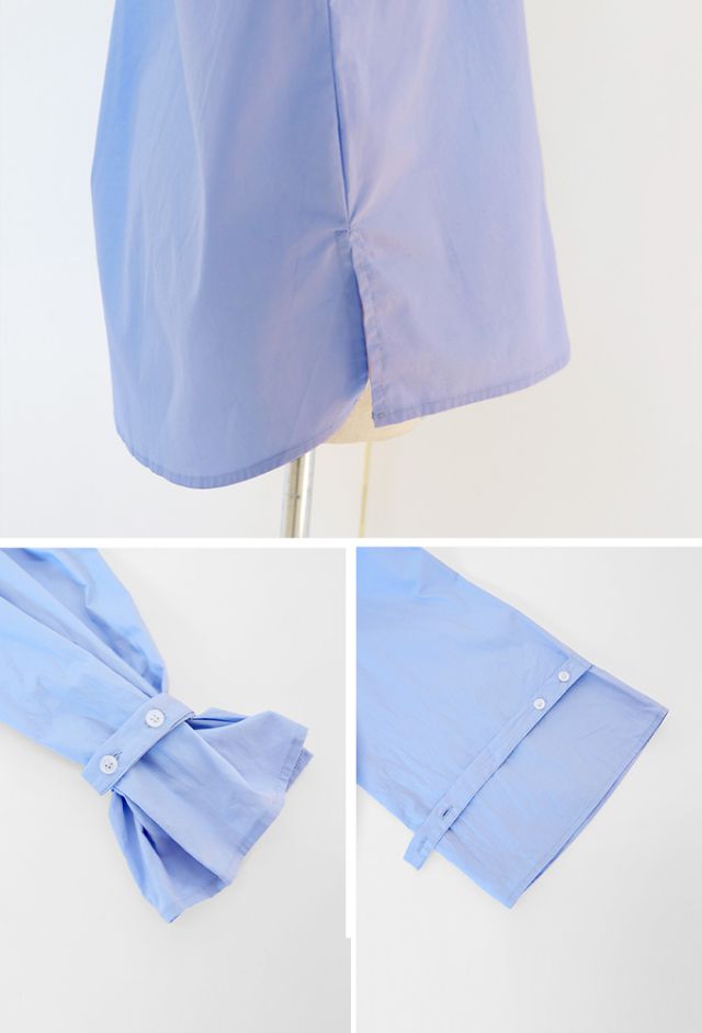 日本 BLUE EAST - 甜美翻領糖果袖襯衫-水藍