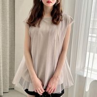 日本 GRL - 甜美薄紗層次法式袖上衣-灰棕 (F)