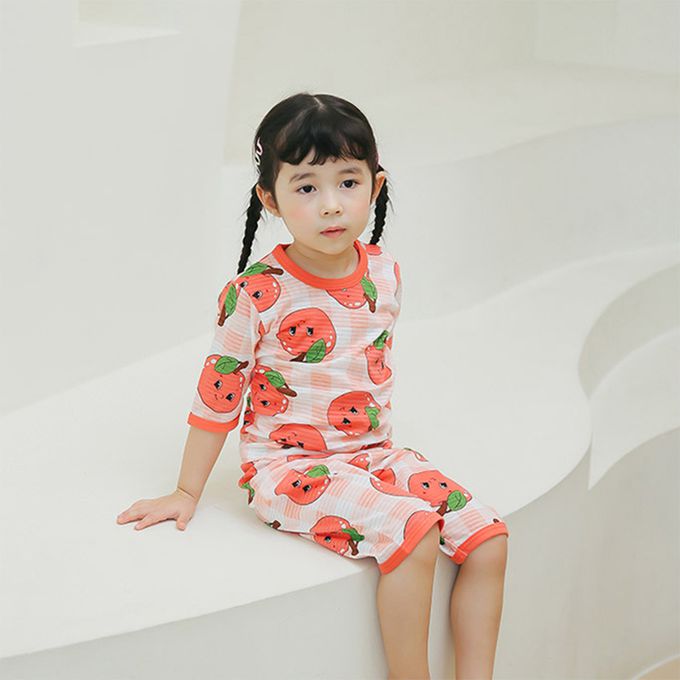 正韓 Puco - 超優質嬰幼兒/兒童七分袖100% 有機純棉家居服/睡衣-蘋果女孩