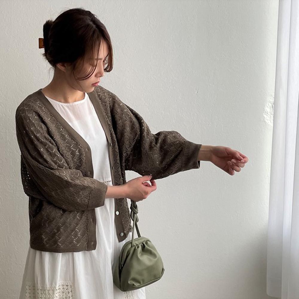 日本 ihuu - 2WAY氣質蕾絲鉤針薄外套-咖啡