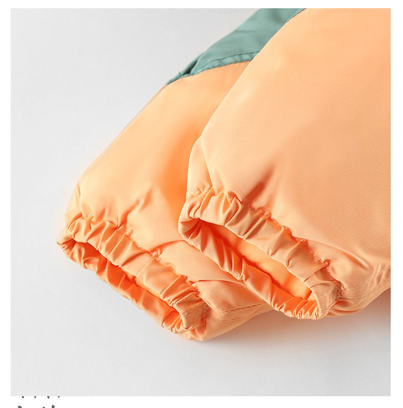 加厚連帽拼色羽絨外套-橘+綠