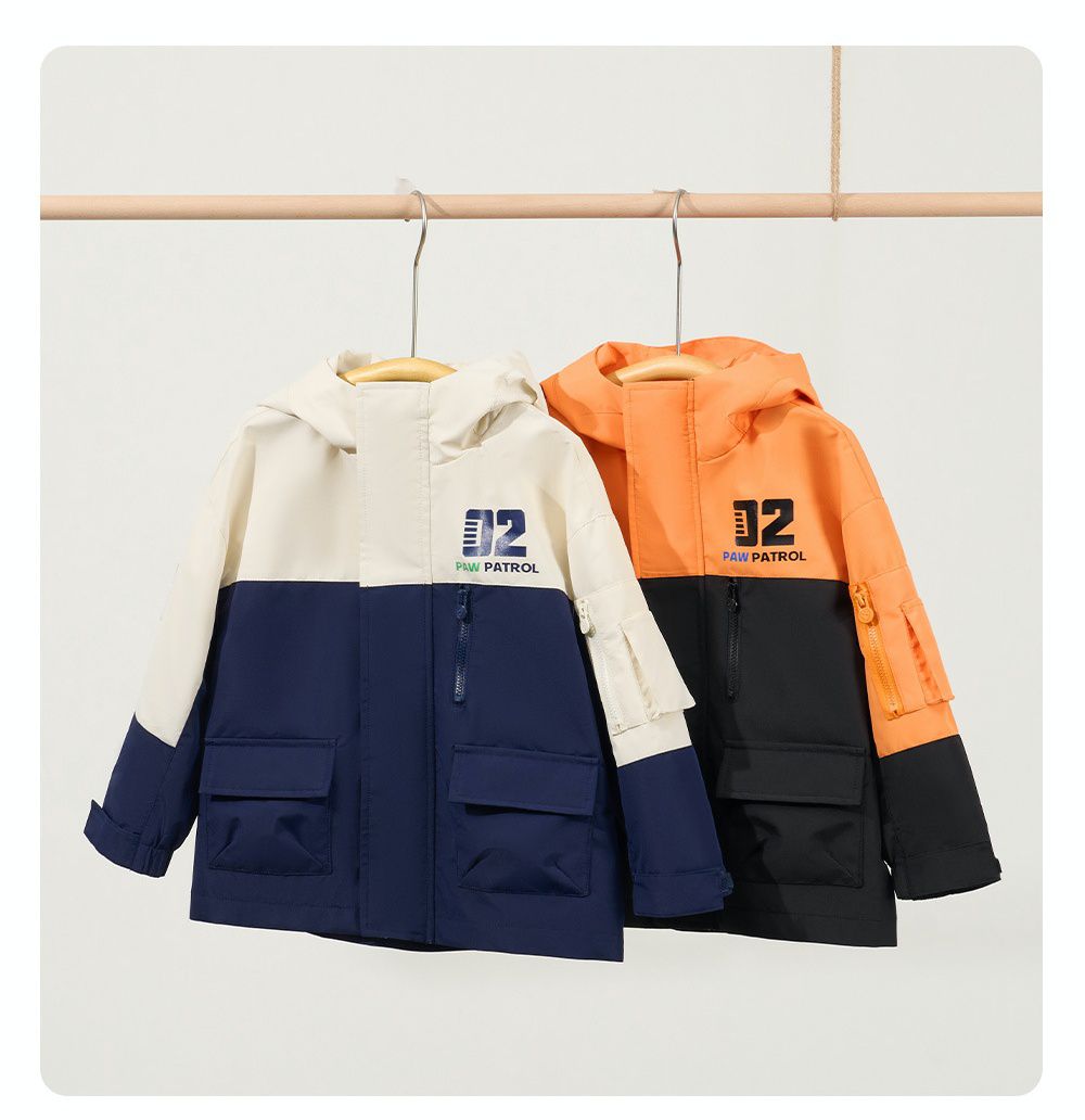 卡通汪汪隊防風防水連帽衝鋒外套-卡通人物阿奇-米白+深藍