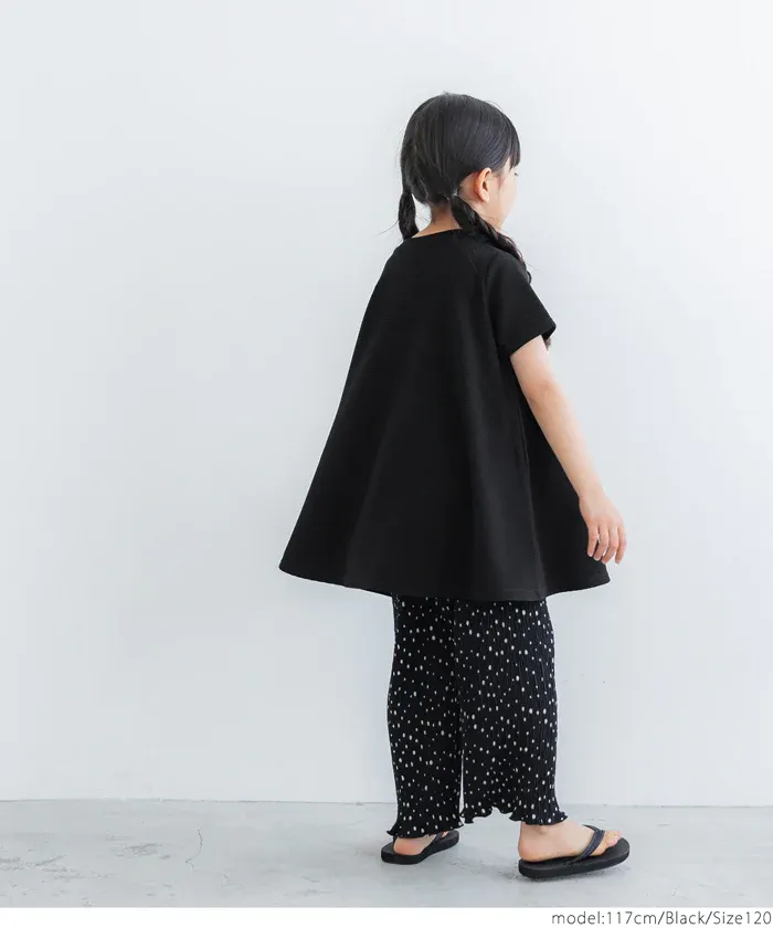 日本 COCA - 速乾彈性 圓領A字剪裁長版短袖上衣-孩子-淺灰