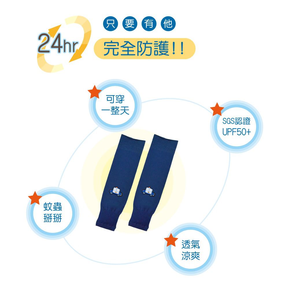 貝柔 Peilou - UPF50+兒童高效涼感防蚊抗UV袖套-(貼布繡)-警車-灰藍 (F)