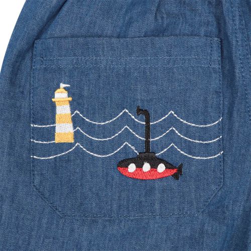 7分褲-口袋刺繡-深藍色