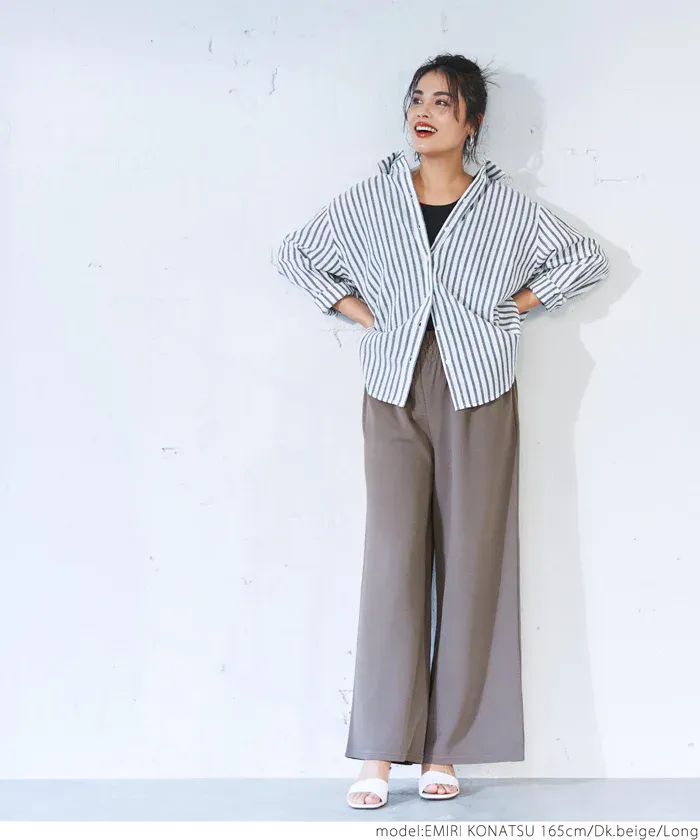 日本 COCA - 速乾彈性 垂墜感修身寬褲-灰棕