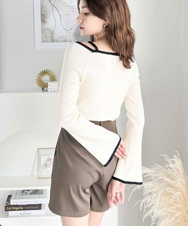 日本 Classical Elf - 氣質彈性微喇叭袖薄針織上衣-米杏