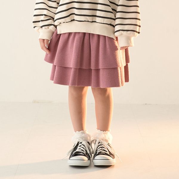 日本 Lycee mine - 蛋糕層次摺邊針織短裙-深卡其