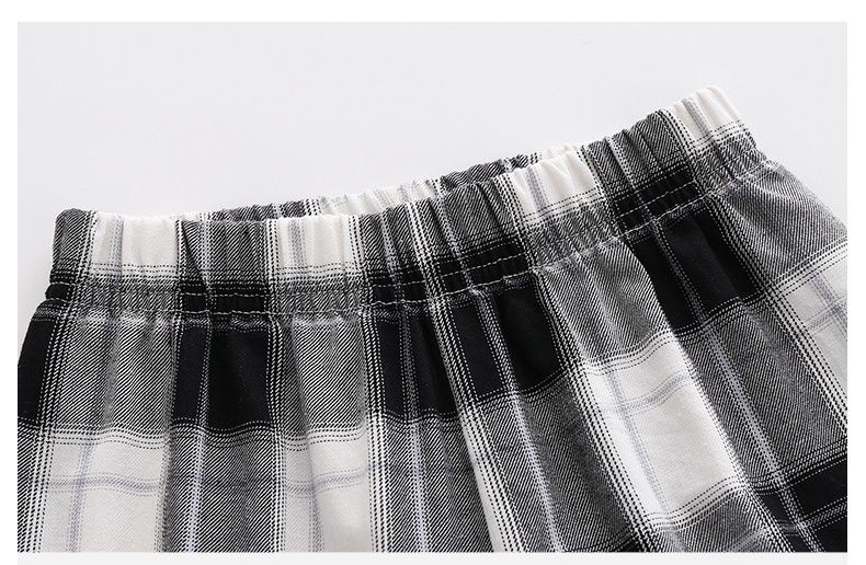 純棉束口長褲/防蚊褲-格紋款-黑+白