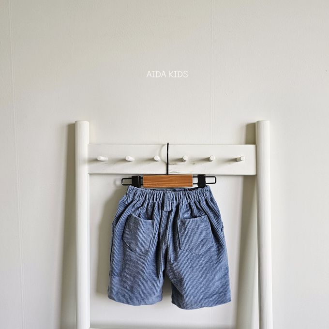 韓國 AIDA - 鬆緊腰直線絨布七分褲-霧面藍