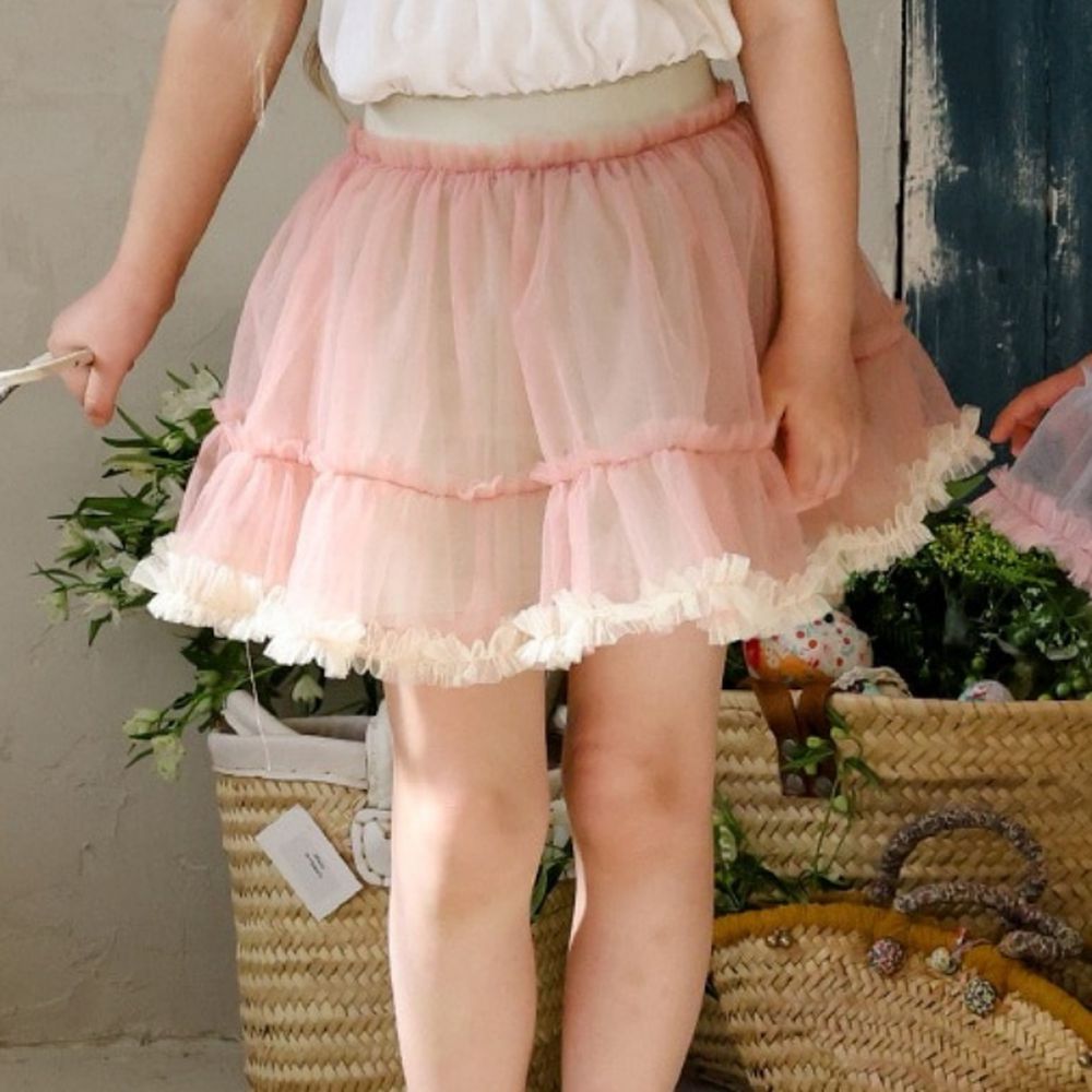 Puellaflo 鬆緊腰浪漫拼色內搭褲網紗蓬裙-莓粉X黃X綠