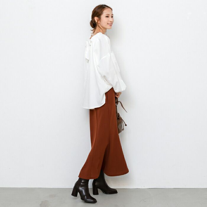 日本 ihuu - 甜美氣質後綁帶長袖上衣-橄欖綠