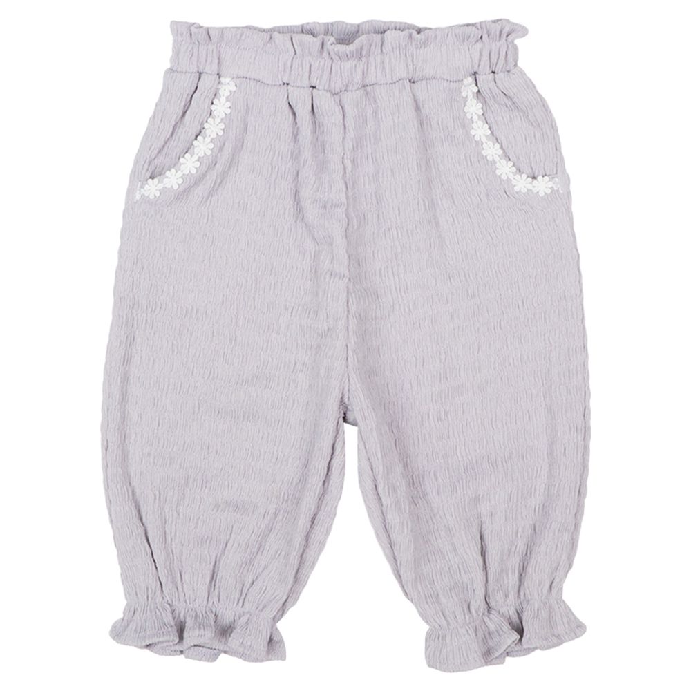 7分緹花褲-小花-灰色