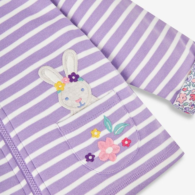 英國 JoJo Maman BeBe - 幼/兒童雙面穿100%純棉保暖連帽外套-薰衣草貓