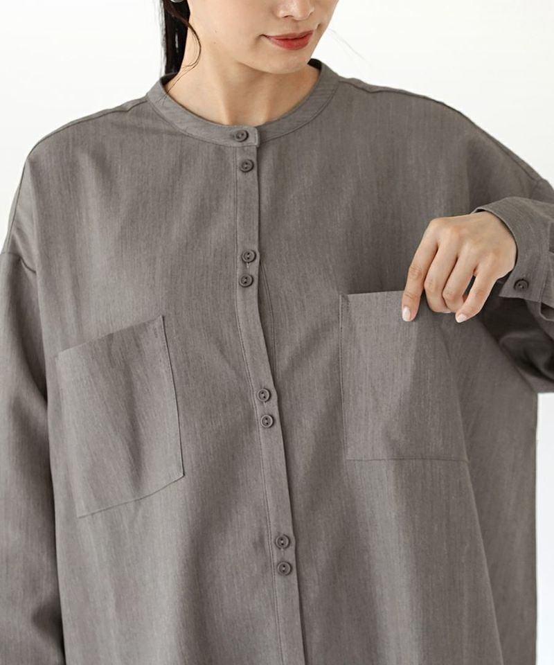 日本 zootie - 氣質雙扣前口袋長版襯衫-淺灰