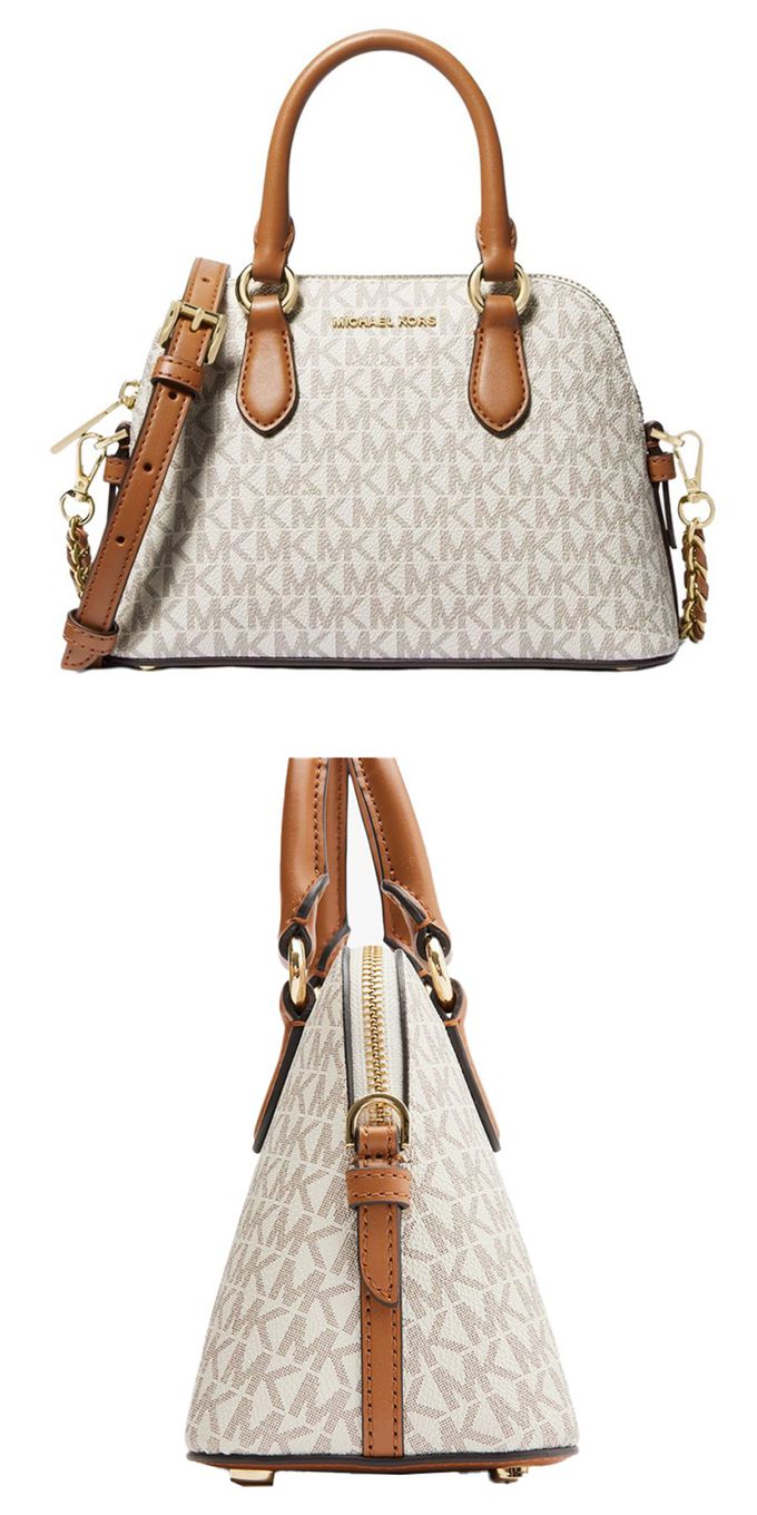 MICHAEL KORS - 滿版LOGO拼接皮革兩用包 (香草白)