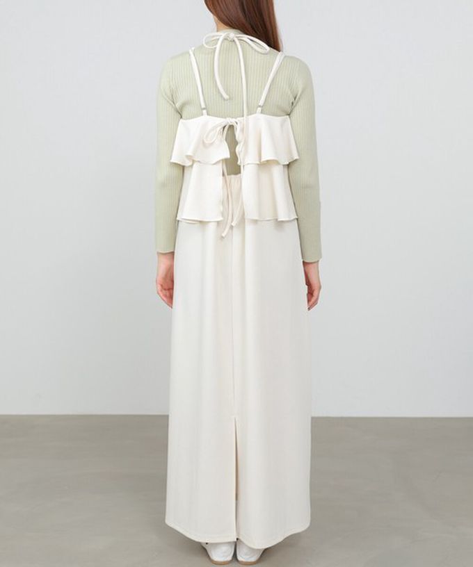 日本 Bab - 優雅綁帶層疊喬其紗細肩帶洋裝-摩卡