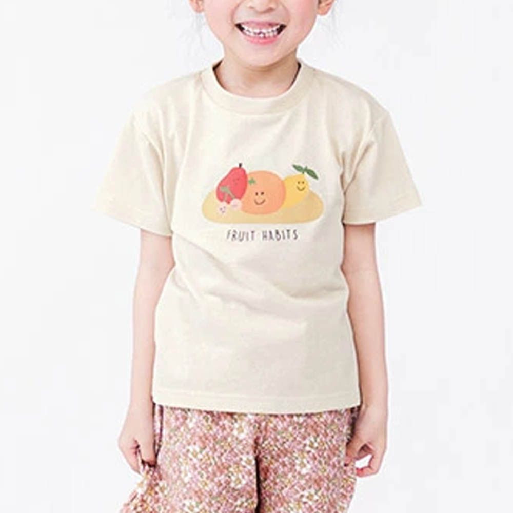 甜美女孩圓領短袖上衣-水果-淺卡其