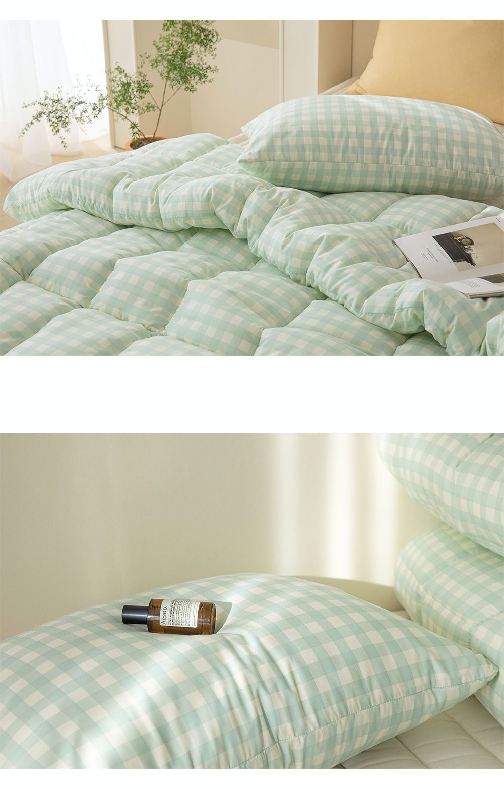 韓國 Maatila - 可水洗超細纖維桃皮感四季被-綠茶鬆餅