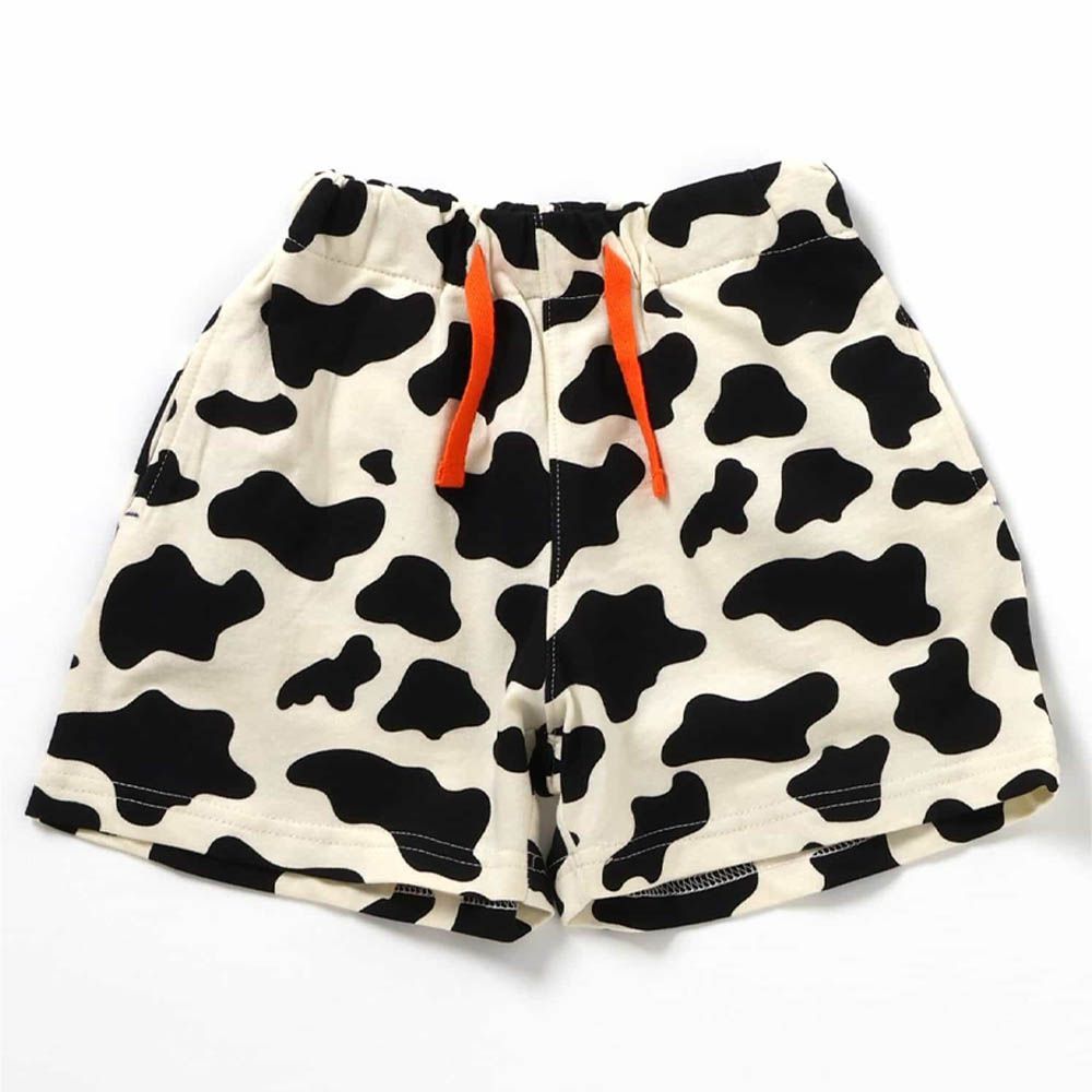 [必收]100%棉 舒適鬆緊印花短褲-乳牛-黑x白