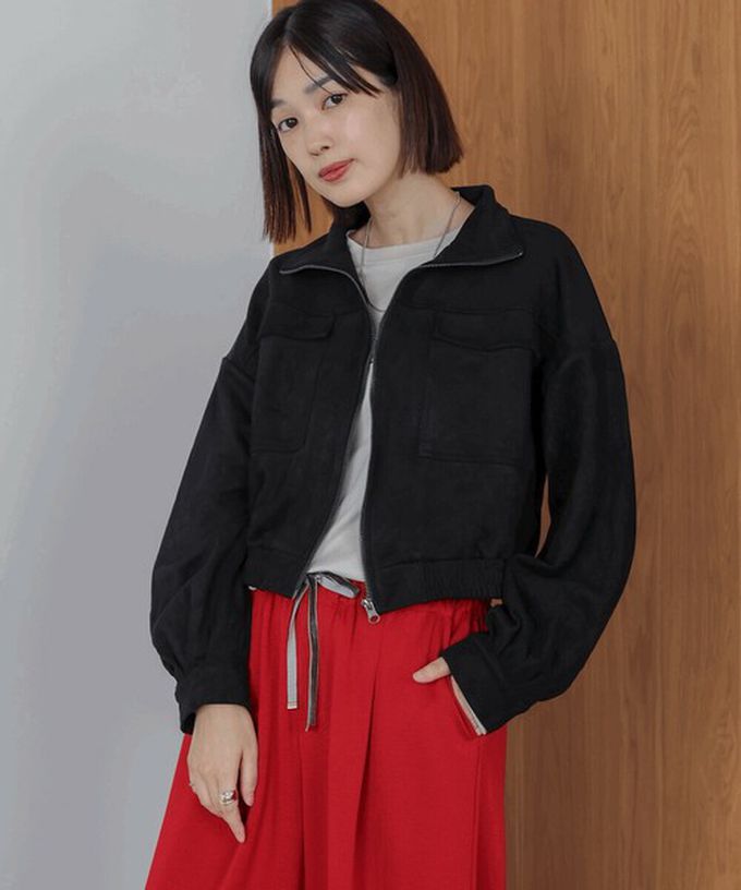 日本 Bab - 麂皮感立領率性口袋俐落外套-黑