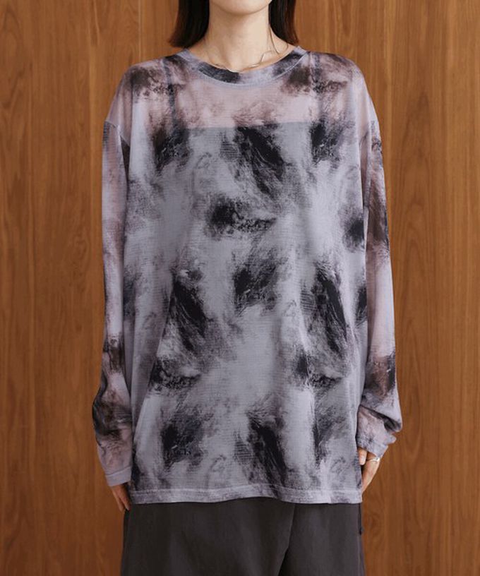 日本 Bab - 雲彩風格透膚美型長袖上衣-黑灰