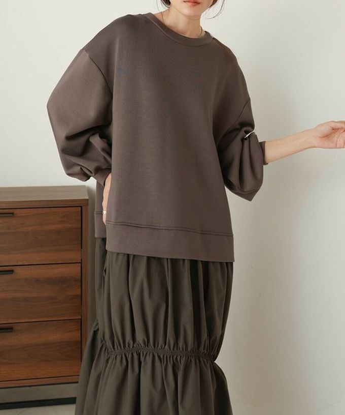 日本 Bab - 柔美造型皺摺拼接長袖洋裝-淺杏