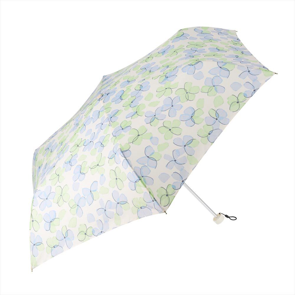 日本 nifty colors - 抗UV輕量 晴雨兩用折疊傘-雨中花園-淺綠 (直徑98cm/196g)
