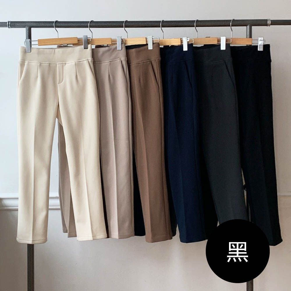 VETICA (內磨毛)韓製顯瘦小腹收收九分褲-黑