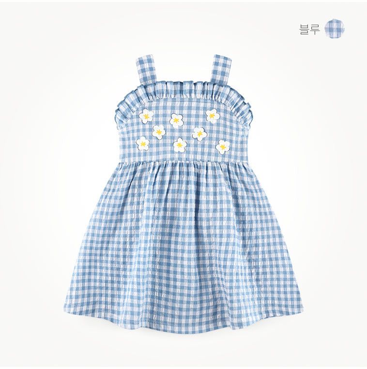 韓國 milk mile - 小白花點綴格紋洋裝-紫