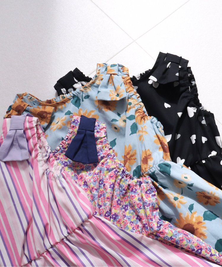 日本 apres les cours - 肩蝴蝶結浪漫印花無袖A字洋裝-向日葵-水藍