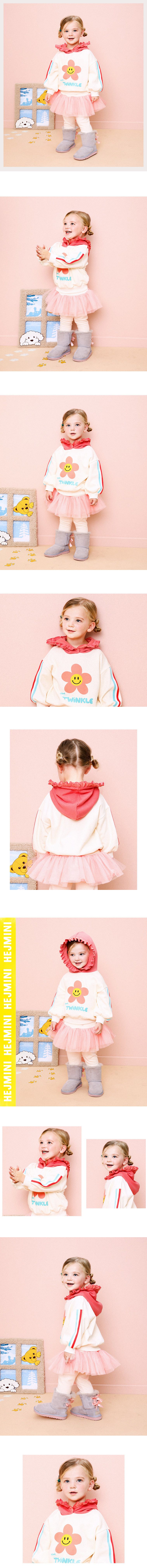 韓國 HEJMINI - (內刷毛)開心花朵泡泡袖連帽T