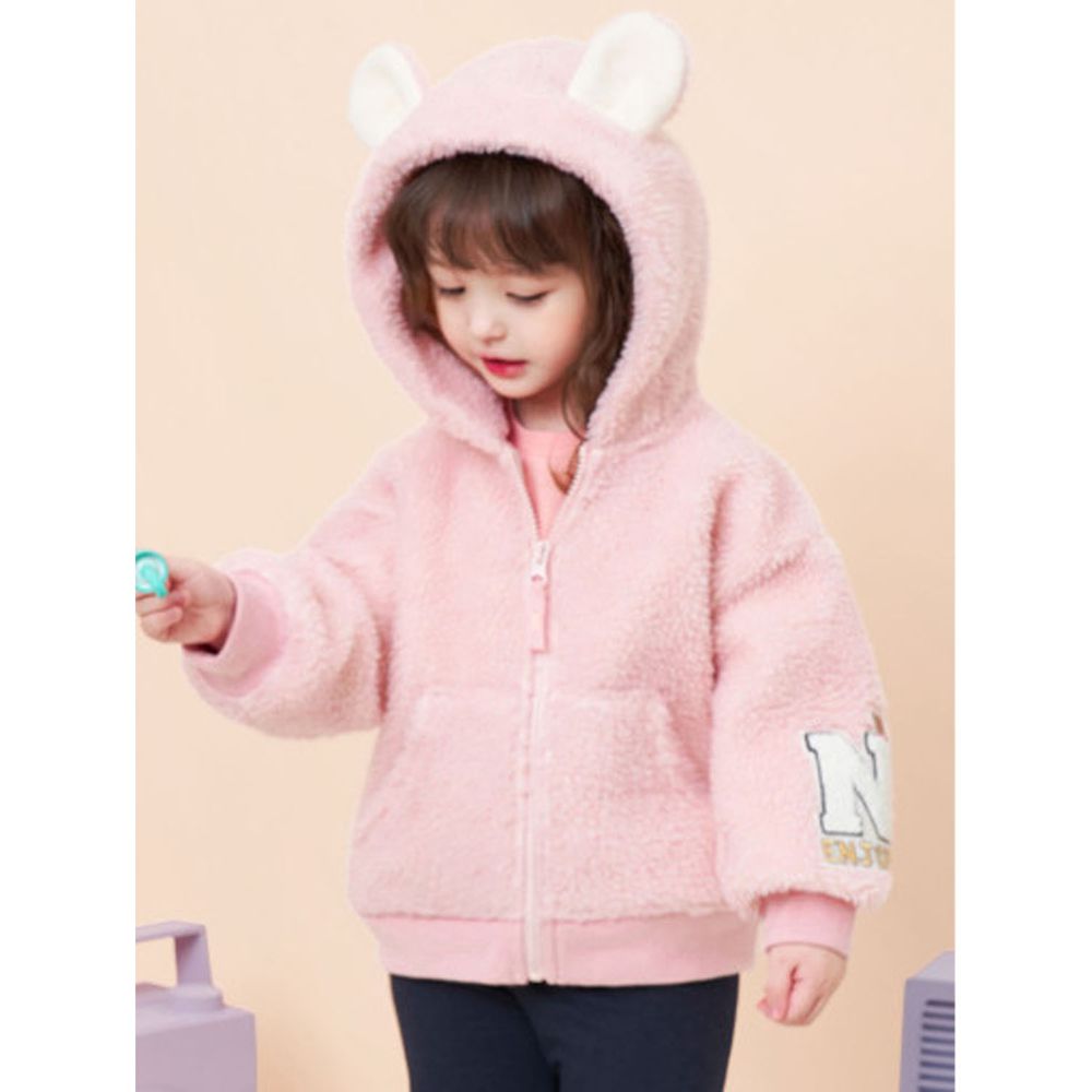 韓國 Jelispoon - 搖粒絨熊耳朵造型夾克-粉紅